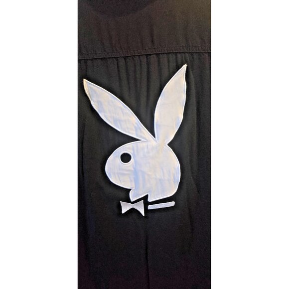 VTG Playboy Club Shirt M | Black Rayon Button-Down Bunny Logo 70s Style - Picture 6 of 6
